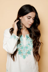 White Colour Aari Work Woolen Kashmiri Kurti CraftKashmir