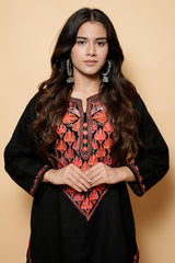Black Colour Aari Work Kashmiri Woolen  Kurti CraftKashmir