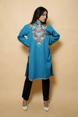 Blue Colour Aari Work Woolen Kashmiri Kurti CraftKashmir