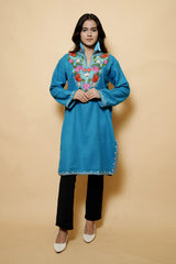 Blue Colour Aari Work Woolen Kashmiri Kurti CraftKashmir