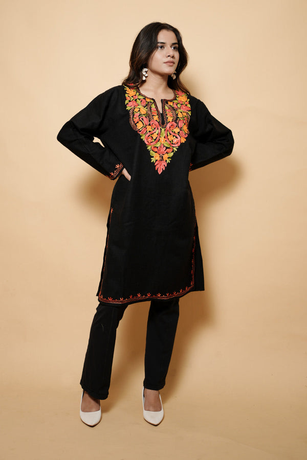 Black Colour Kashmiri Aari Work Kurti CraftKashmir