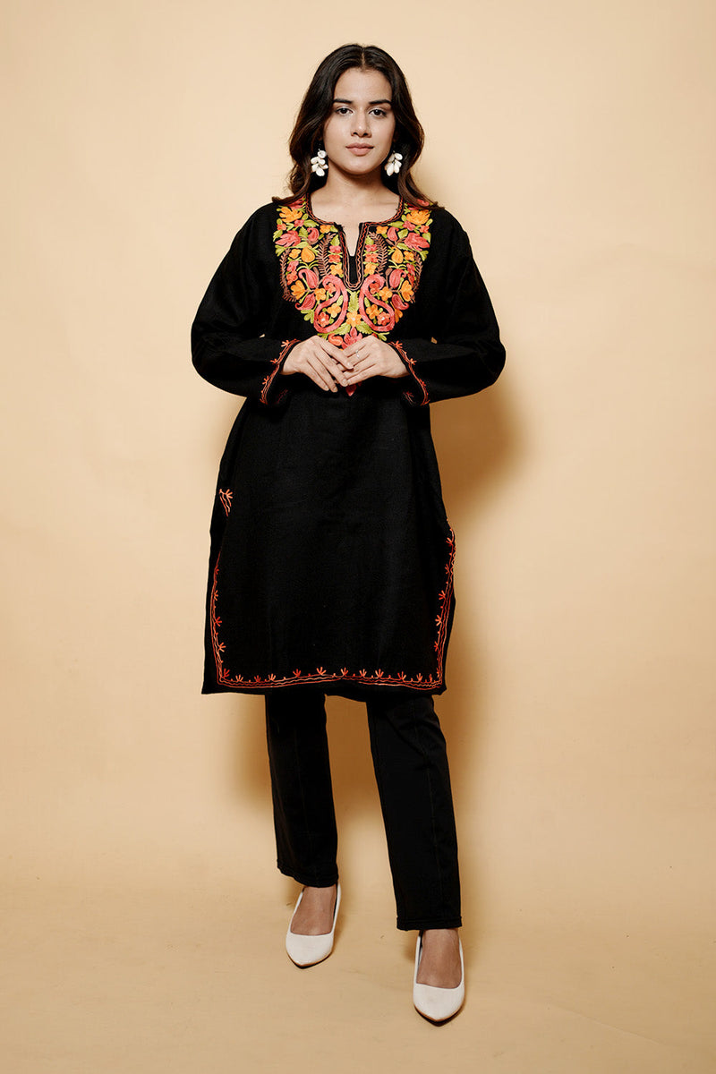 Black Colour Kashmiri Aari Work Kurti CraftKashmir