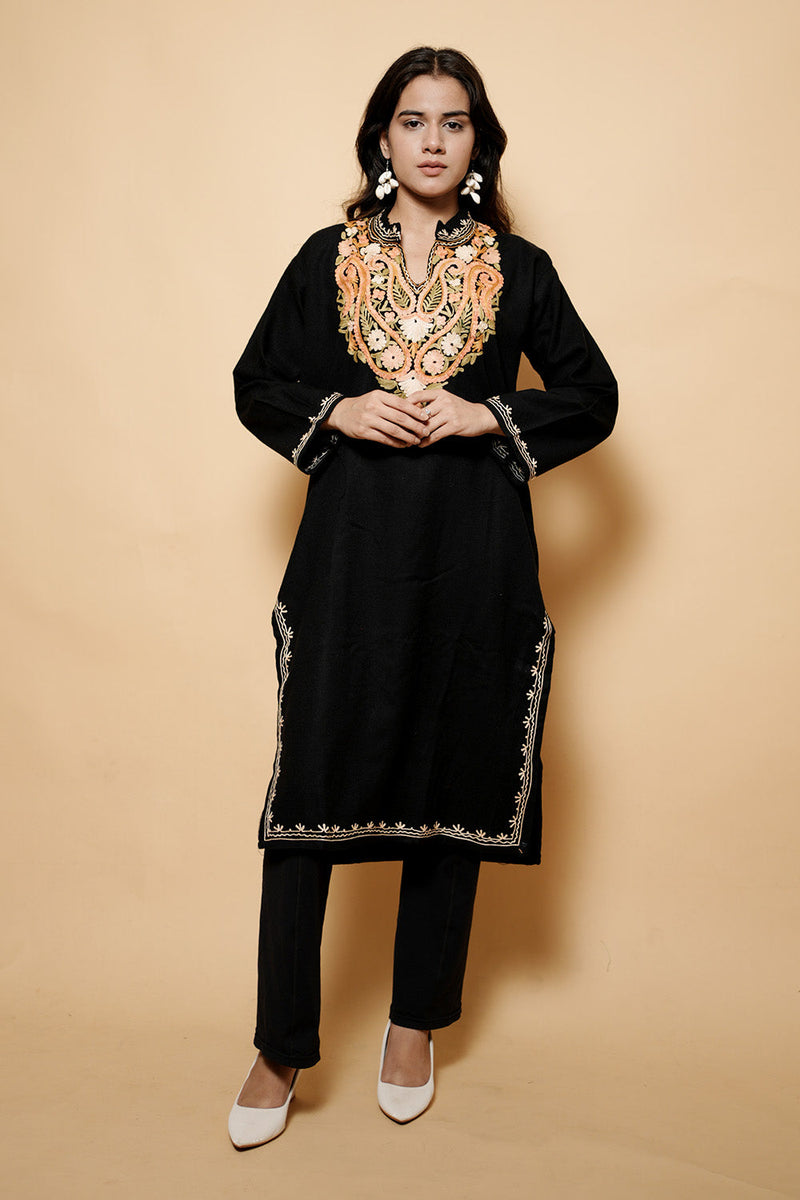 Black Colour Kashmiri Aari Work Kurti CraftKashmir