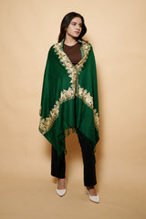 Bottle Green Colour Pure Wool Tilla  Embroidary Stole CraftKashmir