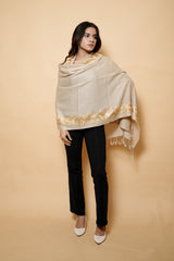 Beige Colour Pure Wool Tilla  Embroidary Stole CraftKashmir