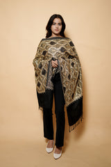 Black Colour Pure Wool  Embroidered Stole CraftKashmir