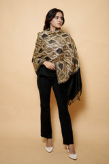 Black Colour Pure Wool  Embroidered Stole CraftKashmir