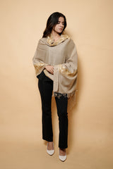 Light Brown Colour kashmiri Pure Wool Tilla  Border Embroidary Stole CraftKashmir