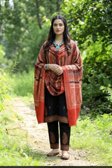 Orange Kashmiri Wool Shawl with Striped Pattern CraftKashmir