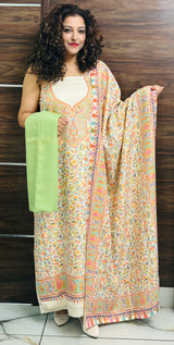 Pastel Green colour salwar kameez With Stole CraftKashmir