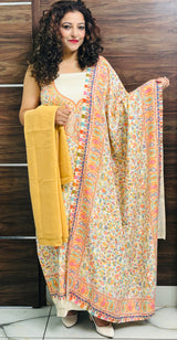 Pastel  Yellow colour salwar kameez With Stole CraftKashmir
