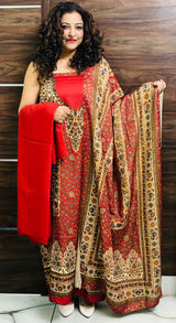 Maroon colour  woollen salwar kameez With Stole All Over Kaani Print CraftKashmir