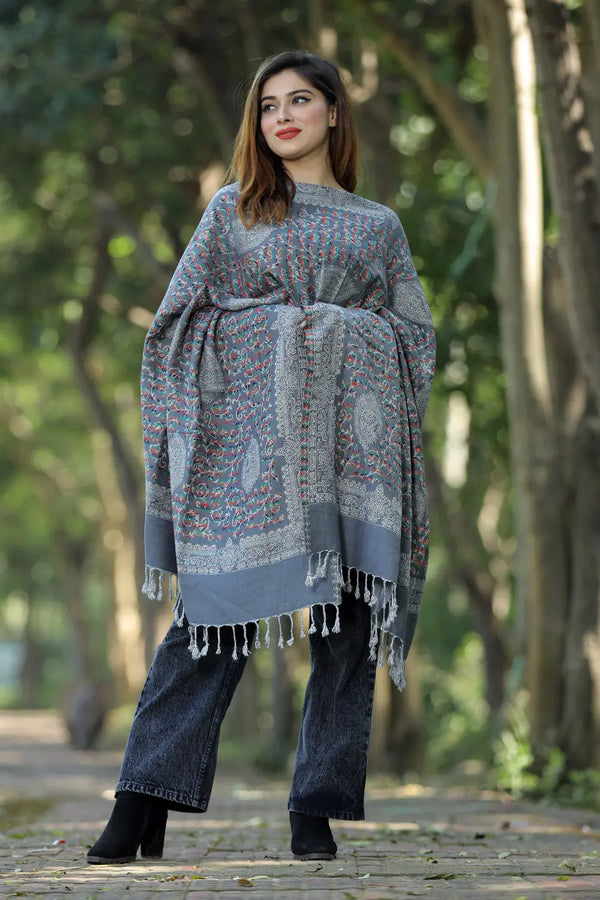 Grey kashmiri Woolen  shawls - CraftKashmir