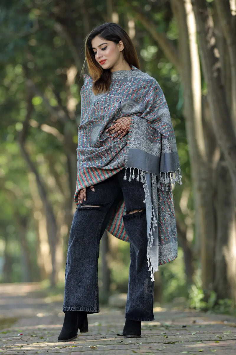 Grey kashmiri Woolen  shawls - CraftKashmir