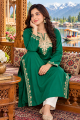 ⁠Emerald Green Kashmiri Aari Embroidered Cotton Kurti | Craft Kashmir⁠ CraftKashmir