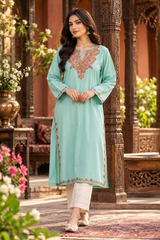 Green Kashmiri Aari Work Cotton Kurti – Elegant Ethnic Wear CraftKashmir