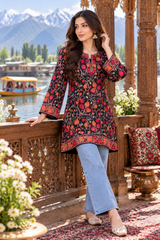 Black Kashmiri Aari Work Georgette Kurti – Full Front, Back & Sleeve Embroidery CraftKashmir