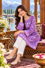 Purple Kashmiri Aari Work Georgette Kurti – Elegant Ethnic Wear CraftKashmir