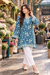 Blue Kashmiri Aari Work Jaal Georgette Kurti – Front & Back Embroidery CraftKashmir