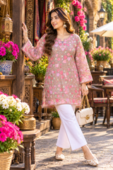 Beige Kashmiri Aari Work Georgette Kurti – Elegant Ethnic Wear CraftKashmir