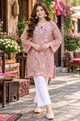 Beige Kashmiri Aari Work Georgette Kurti – Elegant Ethnic Wear CraftKashmir