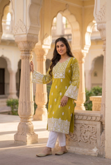 Yellow Kashmiri Kashidakari Georgette Kurti – Elegant Ethnic Wear CraftKashmir
