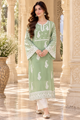 Green Kashmiri Kashidakari Georgette Kurti – Elegant Ethnic Wear CraftKashmir