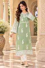 Green Kashmiri Kashidakari Georgette Kurti – Elegant Ethnic Wear CraftKashmir