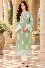Green Kashmiri Kashidakari Georgette Kurti – Elegant Ethnic Wear CraftKashmir
