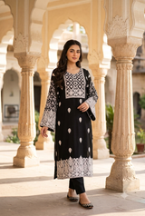 Black Kashmiri Kashidakari Embroidered Georgette Kurti CraftKashmir