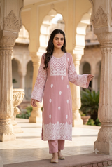 Pink Kashmiri Kashidakari Embroidered Georgette Kurti CraftKashmir