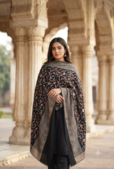 Black Kashmiri Embroidered Wool Shawl with Multicolour Jaal Work CraftKashmir