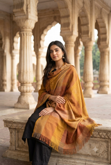 Mustard Kashmiri Machine Work Wool Shawl – Elegant Traditional Shawl CraftKashmir