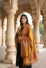 Mustard Kashmiri Machine Work Wool Shawl – Elegant Traditional Shawl CraftKashmir