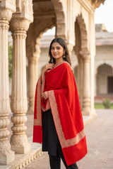 Red Kashmiri Jamawar Wool Shawl with Four-Sided Border CraftKashmir