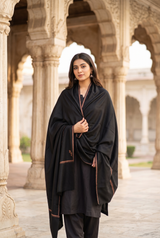 Black Kashmiri Sozni Hand Embroidered Wool Shawl – Traditional Border CraftKashmir