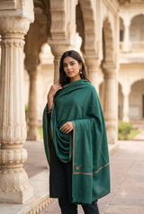 Green Kashmiri Sozni Hand Embroidered Wool Shawl – Four-Sided Border CraftKashmir