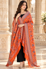 Saffron Kashmiri Kani Woven Semi Pashmina Shawl – Traditional Design CraftKashmir