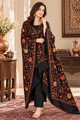 Black Aari work wool shawl from Craft Kashmir