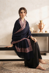 Black wool shawl with traditional border detailing