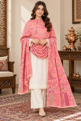 Pink Kashmiri Kani Wool Shawl – Traditional Woven Design CraftKashmir