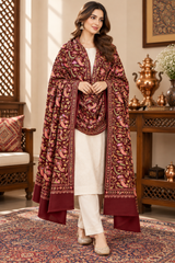Maroon Aari work wool shawl from Craft Kashmir