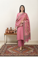 Pink Kashmiri Aari Work Wool Shawl – Traditional Floral Design CraftKashmir