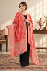 Red Kashmiri Wool Shawl with Butti Jaal Pattern CraftKashmir