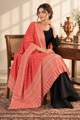 Red Kashmiri Wool Shawl with Butti Jaal Pattern CraftKashmir