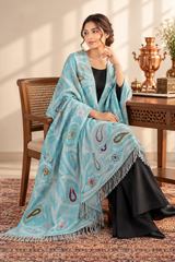 Blue Kashmiri Embroidered Wool Shawl CraftKashmir