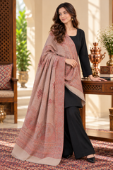 Brown jamawar shawl displaying its embroidered pattern and detailing