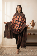 Black Kashmiri Jamawar Wool Shawl with Jaal Embroidery CraftKashmir