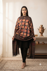 Black Kashmiri Jamawar Wool Shawl with Jaal Embroidery CraftKashmir