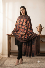 Black Kashmiri Jamawar Wool Shawl with Jaal Embroidery CraftKashmir